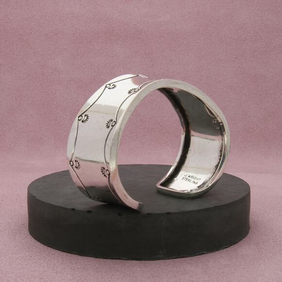 navajo sterling silver j wright vintage stamped cuff bracelet size 6.25in - Picture 3 of 3